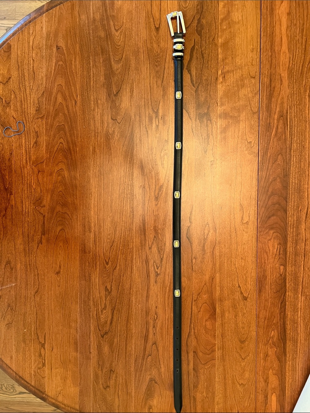 Brighton Black Leather Belt with Gold Square Accents